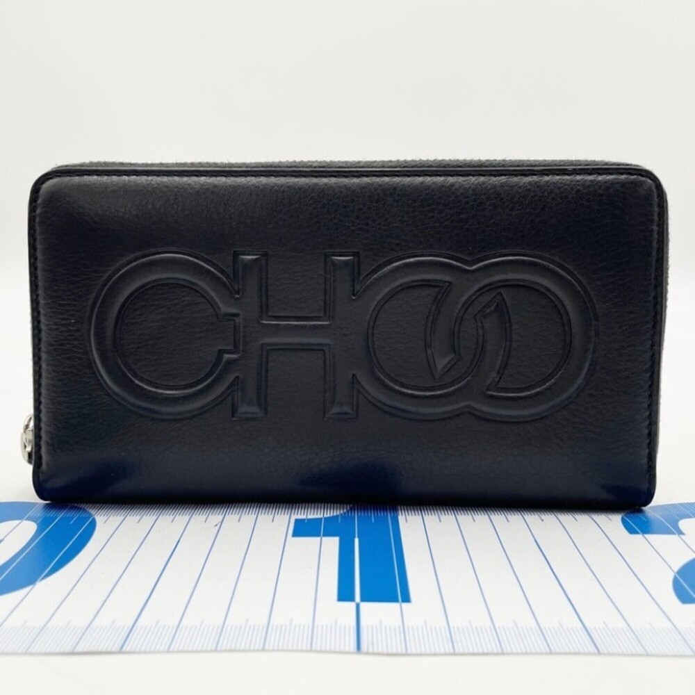 JIMMY CHOO Long Wallet BETTINA Black Leather Women's Round